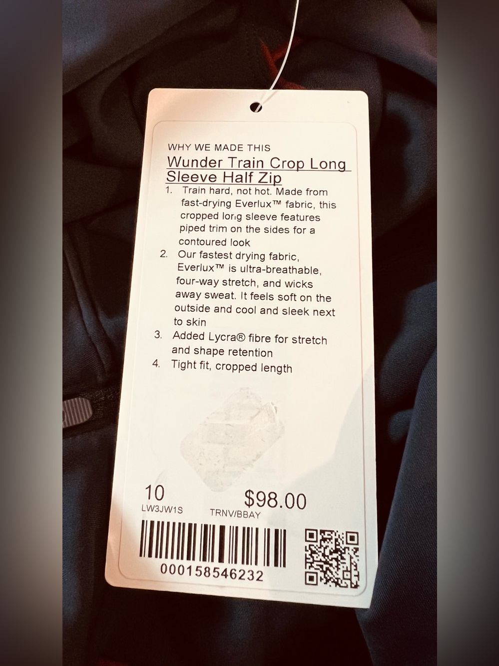 NWT Lululemon Wunder Train Cropped Long-Sleeve Half Zip True Navy Size 10 - Picture 8 of 8